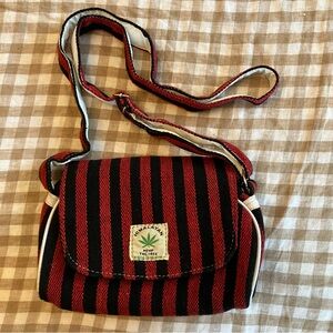 Himalayan Hemp Red and Black Striped Crossbody Bag Made in Nepal NWOT
